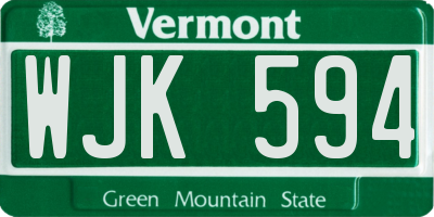 VT license plate WJK594