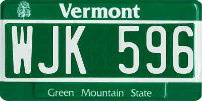 VT license plate WJK596