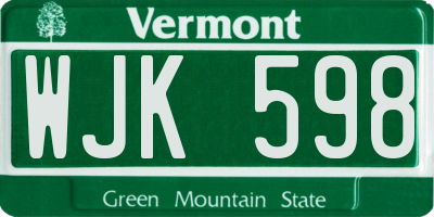 VT license plate WJK598