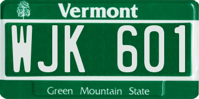VT license plate WJK601