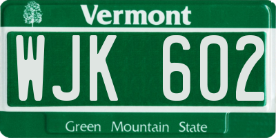 VT license plate WJK602