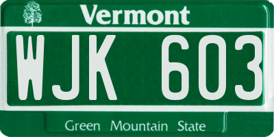 VT license plate WJK603