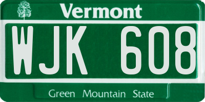 VT license plate WJK608