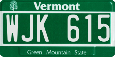 VT license plate WJK615