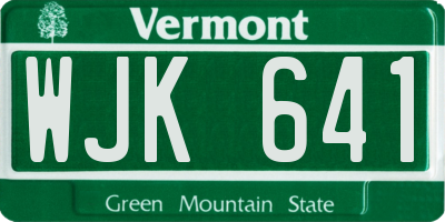 VT license plate WJK641