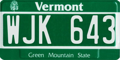 VT license plate WJK643