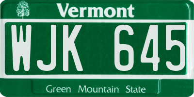 VT license plate WJK645