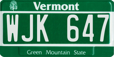 VT license plate WJK647
