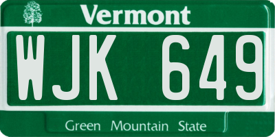 VT license plate WJK649