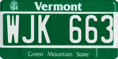 VT license plate WJK663