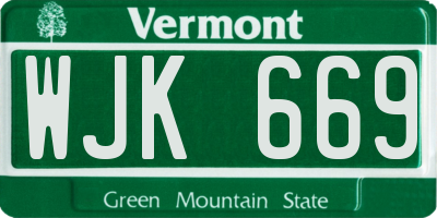 VT license plate WJK669