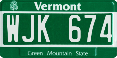 VT license plate WJK674