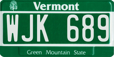 VT license plate WJK689