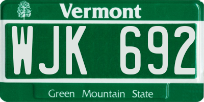 VT license plate WJK692