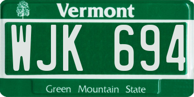 VT license plate WJK694
