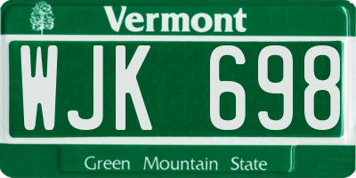 VT license plate WJK698
