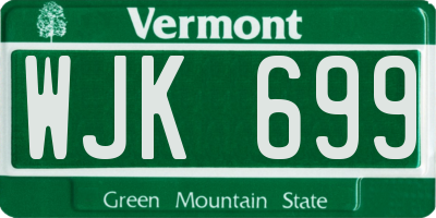 VT license plate WJK699