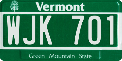 VT license plate WJK701