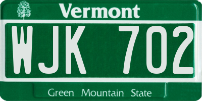 VT license plate WJK702