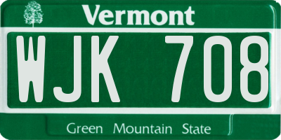 VT license plate WJK708