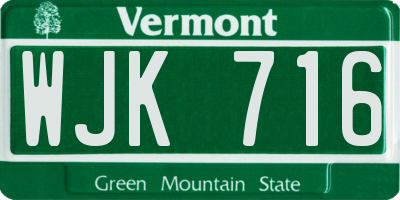 VT license plate WJK716