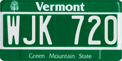 VT license plate WJK720