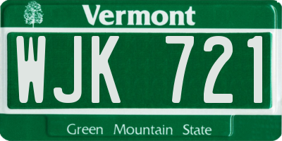 VT license plate WJK721