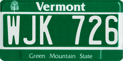 VT license plate WJK726