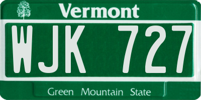 VT license plate WJK727