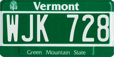 VT license plate WJK728