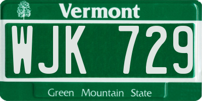 VT license plate WJK729