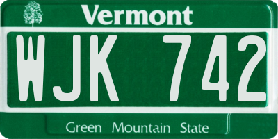 VT license plate WJK742