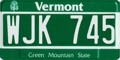 VT license plate WJK745