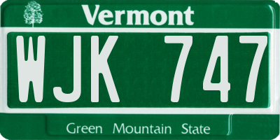 VT license plate WJK747