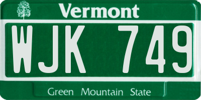 VT license plate WJK749