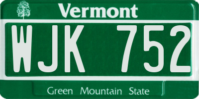 VT license plate WJK752
