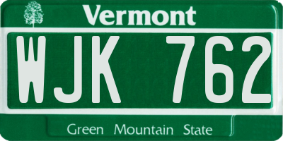 VT license plate WJK762