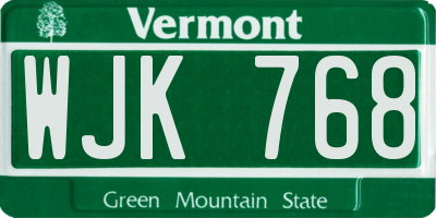 VT license plate WJK768