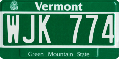 VT license plate WJK774