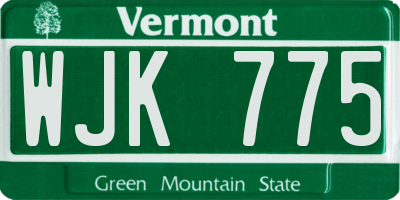 VT license plate WJK775