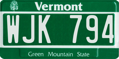 VT license plate WJK794