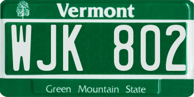 VT license plate WJK802