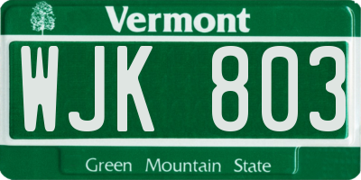 VT license plate WJK803