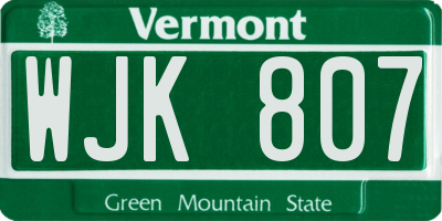 VT license plate WJK807