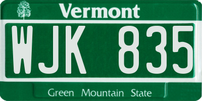 VT license plate WJK835