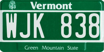 VT license plate WJK838