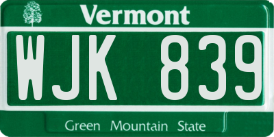 VT license plate WJK839