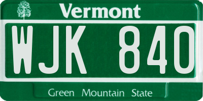 VT license plate WJK840