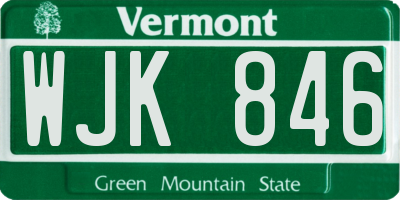 VT license plate WJK846