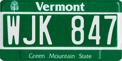 VT license plate WJK847